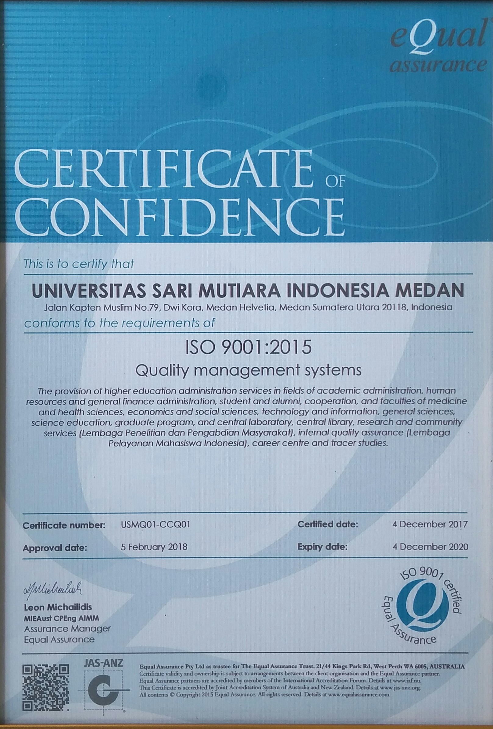 Sertifikasi ISO 9001: 2015 - Humas USM-Indonesia